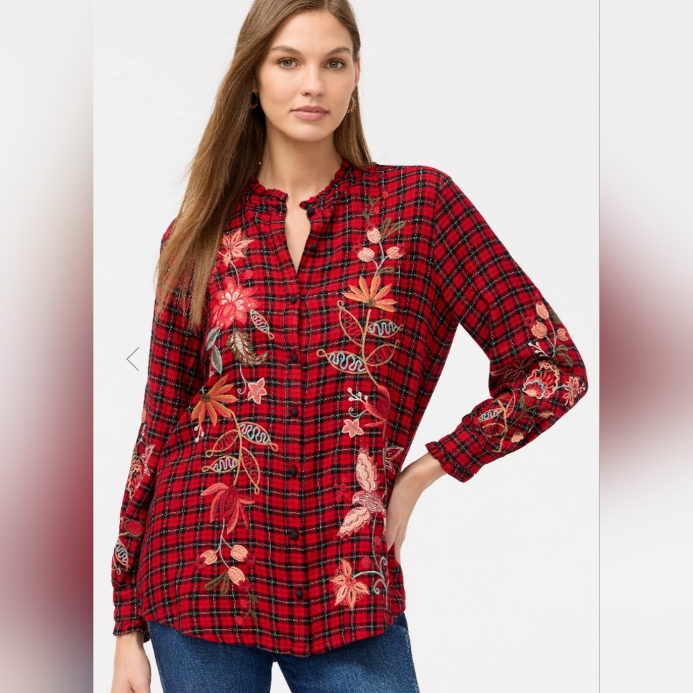 NWOT Johnny Was PENELLOPE RUFFLE COLLAR BLOUSE XL